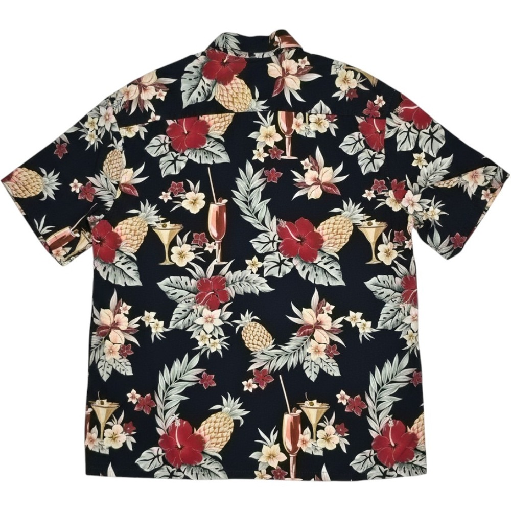 Pierre Cardin Mens XL Tropical Cocktail Floral Hawaiian Shirt Navy Cotton XL